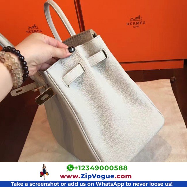 Hermes Pearl Grey Clemence Birkin 35cm Lushentic AAAAA Grade Replica - Image 4