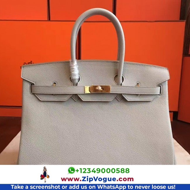 Hermes Pearl Grey Clemence Birkin 35cm Lushentic AAAAA Grade Replica