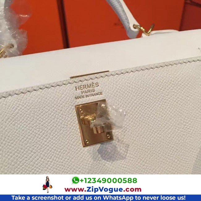 Hermes White Epsom Kelly 25cm Sellier Lushentic AAAAA Grade Replica - Image 5