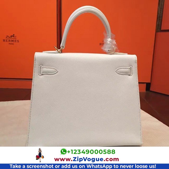 Hermes White Epsom Kelly 25cm Sellier Lushentic AAAAA Grade Replica - Image 8