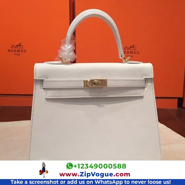 Hermes White Epsom Kelly 25cm Sellier Lushentic AAAAA Grade Replica