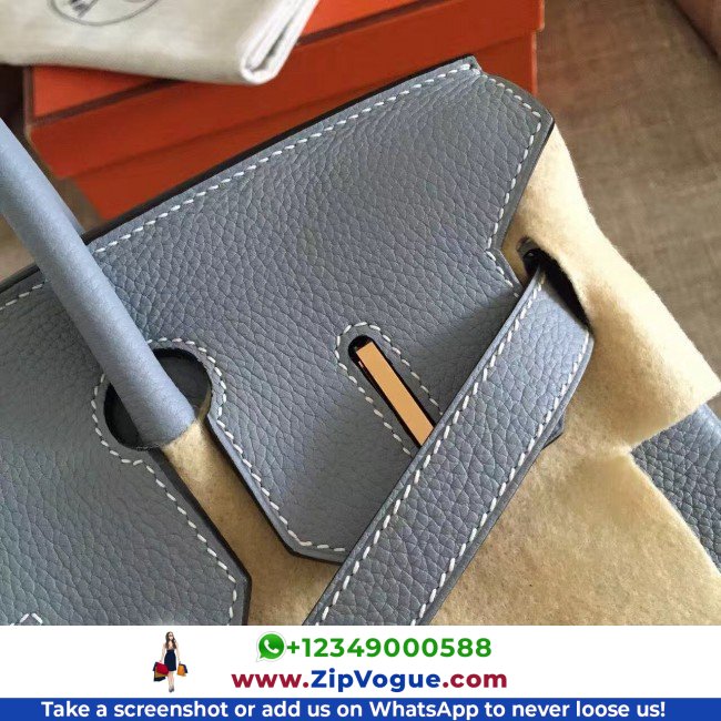 Hermes Blue Lin Clemence Birkin 30cm Lushentic AAAAA Grade Replica - Image 2
