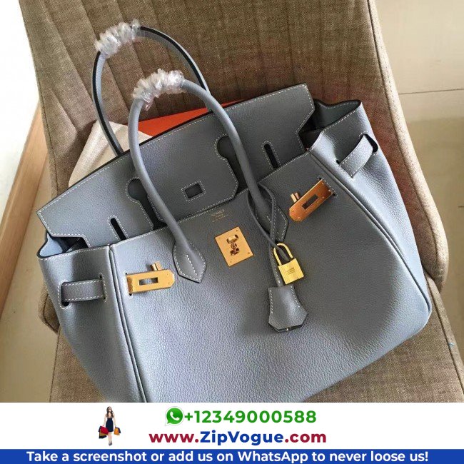 Hermes Blue Lin Clemence Birkin 30cm Lushentic AAAAA Grade Replica - Image 3