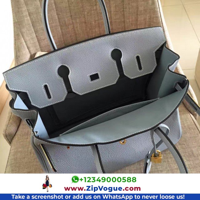 Hermes Blue Lin Clemence Birkin 30cm Lushentic AAAAA Grade Replica - Image 5