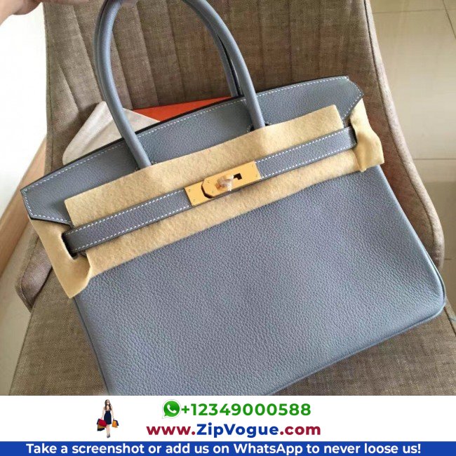 Hermes Blue Lin Clemence Birkin 30cm Lushentic AAAAA Grade Replica