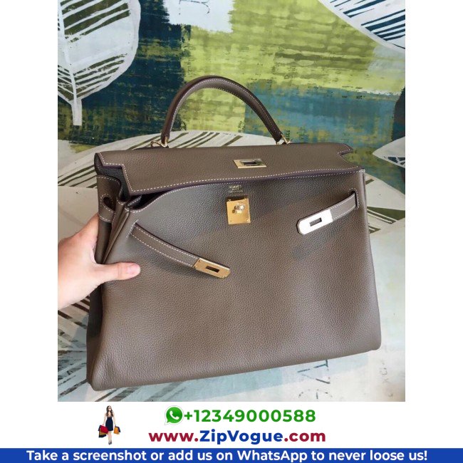 Hermes Taupe Clemence Kelly 35cm Lushentic AAAAA Grade Replica - Image 4