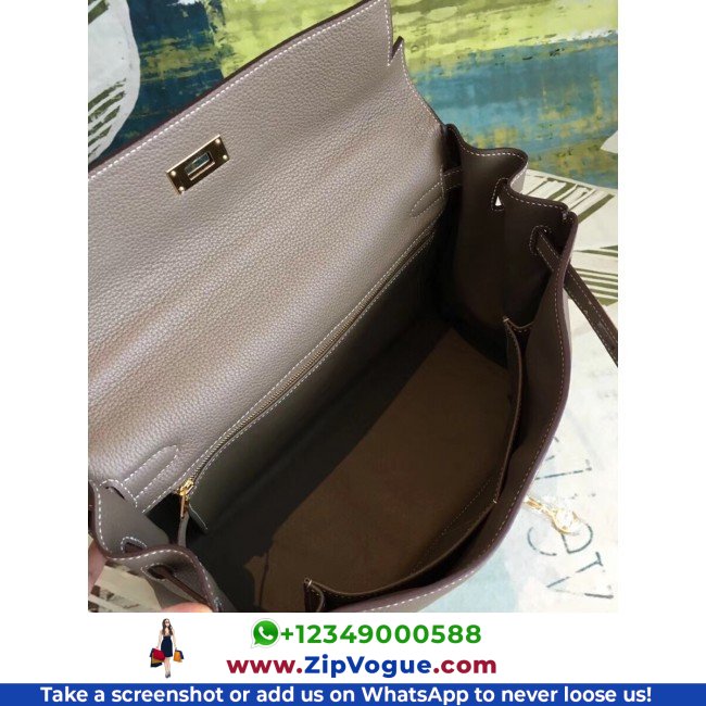 Hermes Taupe Clemence Kelly 35cm Lushentic AAAAA Grade Replica - Image 5