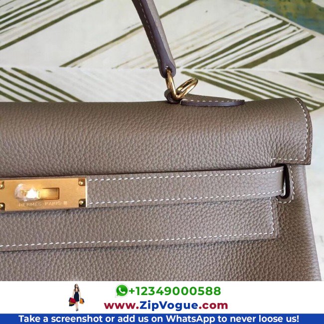 Hermes Taupe Clemence Kelly 35cm Lushentic AAAAA Grade Replica - Image 7