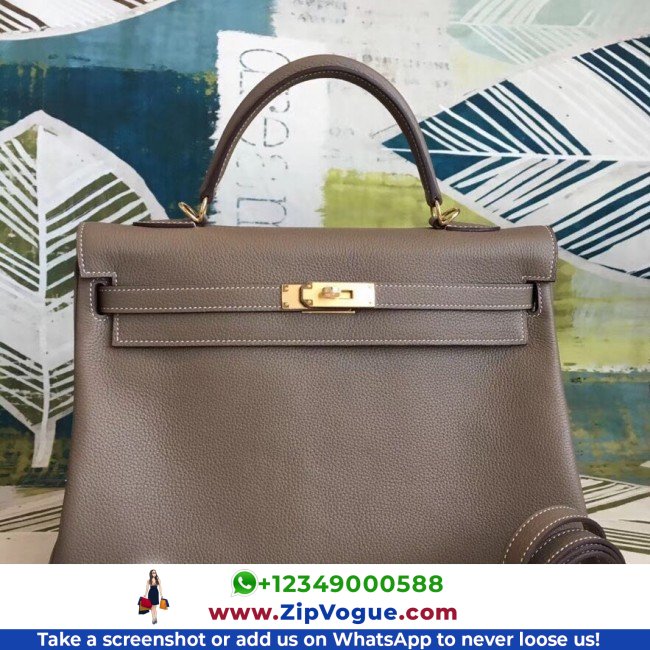 Hermes Taupe Clemence Kelly 35cm Lushentic AAAAA Grade Replica - Image 2