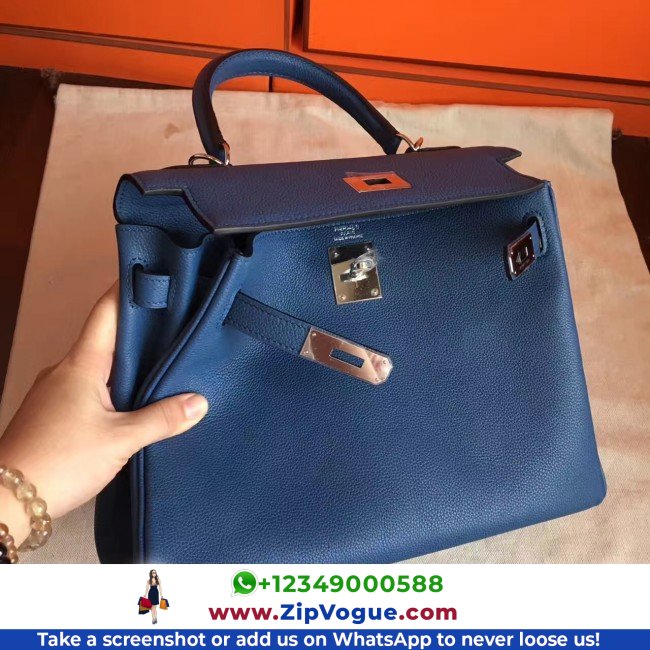 Hermes Blue Agate Clemence Kelly Retourne 28cm Lushentic AAAAA Grade Replica - Image 2