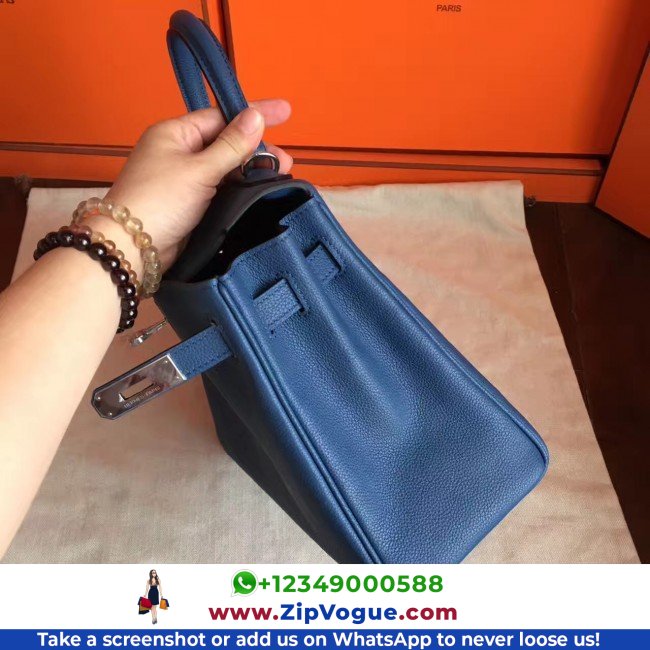 Hermes Blue Agate Clemence Kelly Retourne 28cm Lushentic AAAAA Grade Replica - Image 4