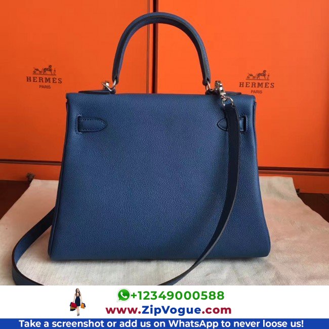 Hermes Blue Agate Clemence Kelly Retourne 28cm Lushentic AAAAA Grade Replica - Image 6