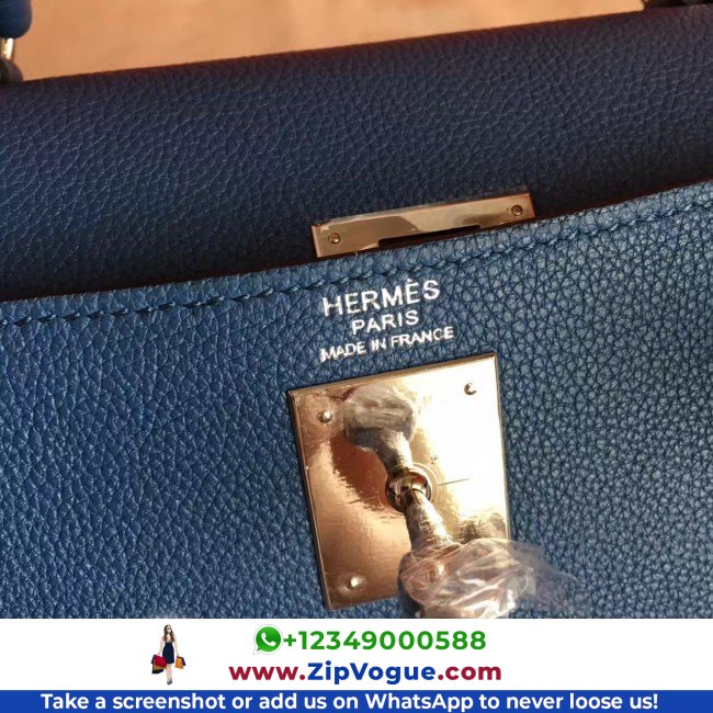 Hermes Blue Agate Clemence Kelly Retourne 28cm Lushentic AAAAA Grade Replica - Image 8