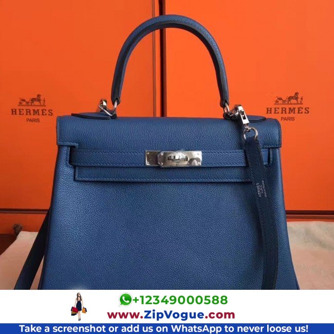 Hermes Blue Agate Clemence Kelly Retourne 28cm Lushentic AAAAA Grade Replica