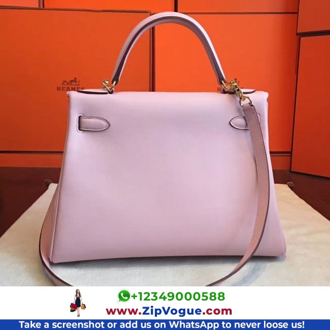 Hermes Rose Dragee Swift Kelly Retourne 32cm Lushentic AAAAA Grade Replica - Image 3
