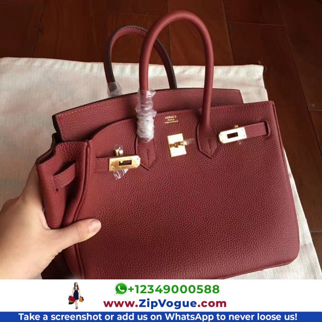 Hermes Bordeaux Clemence Birkin 25cm Lushentic AAAAA Grade Replica - Image 3