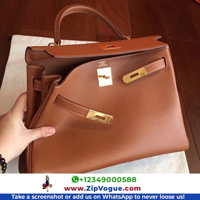 Hermes Brown Swift Kelly Retourne 32cm Lushentic AAAAA Grade Replica - Image 3