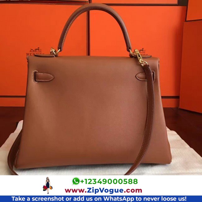 Hermes Brown Swift Kelly Retourne 32cm Lushentic AAAAA Grade Replica - Image 4