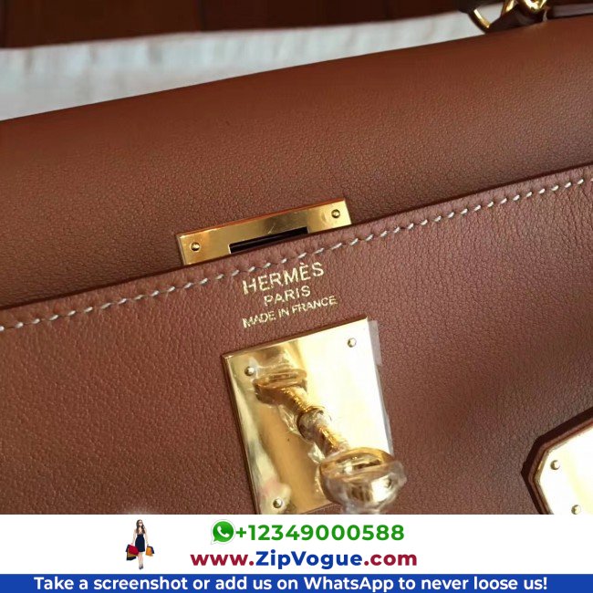 Hermes Brown Swift Kelly Retourne 32cm Lushentic AAAAA Grade Replica - Image 7