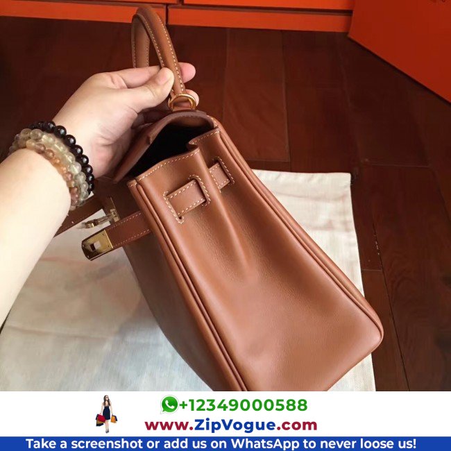 Hermes Brown Swift Kelly Retourne 32cm Lushentic AAAAA Grade Replica - Image 8