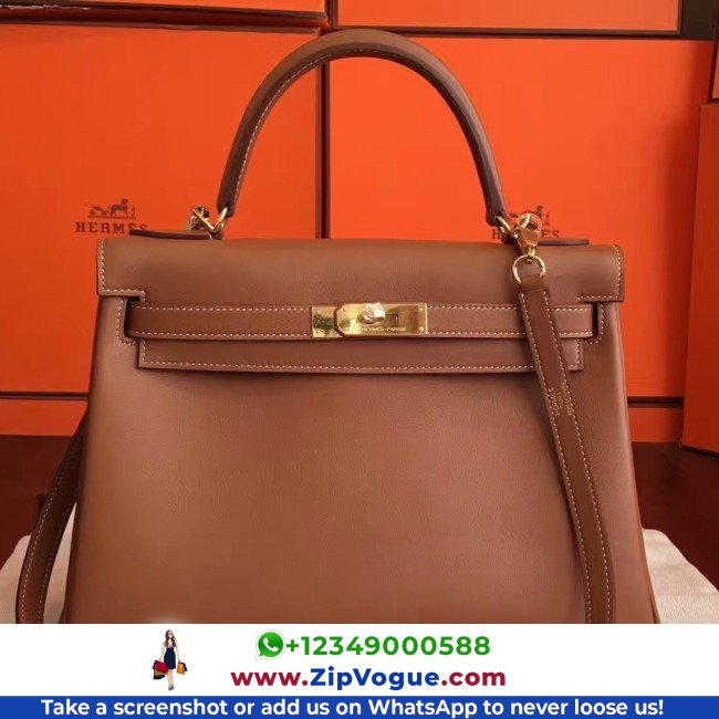 Hermes Brown Swift Kelly Retourne 32cm Lushentic AAAAA Grade Replica