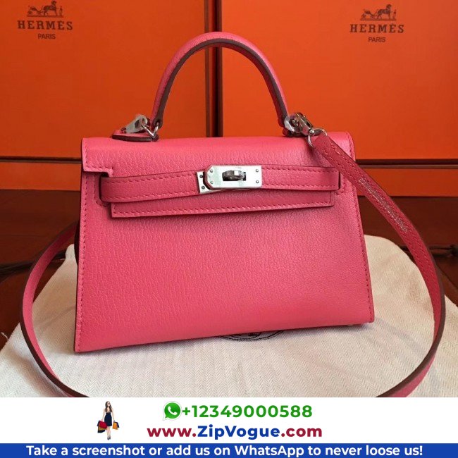 Hermes Rose Lipstick Chevre Kelly Mini II 20cm Lushentic AAAAA Grade Replica