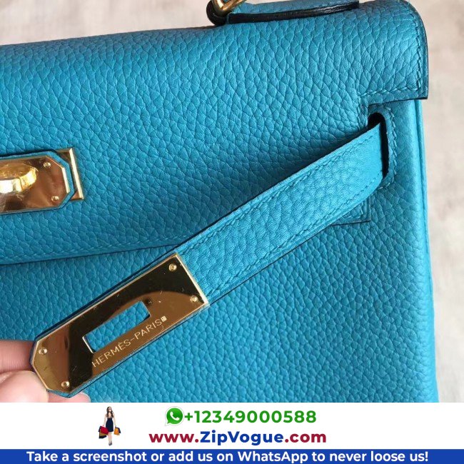 Hermes Turquoise Clemence Kelly Retourne 28cm Lushentic AAAAA Grade Replica - Image 2