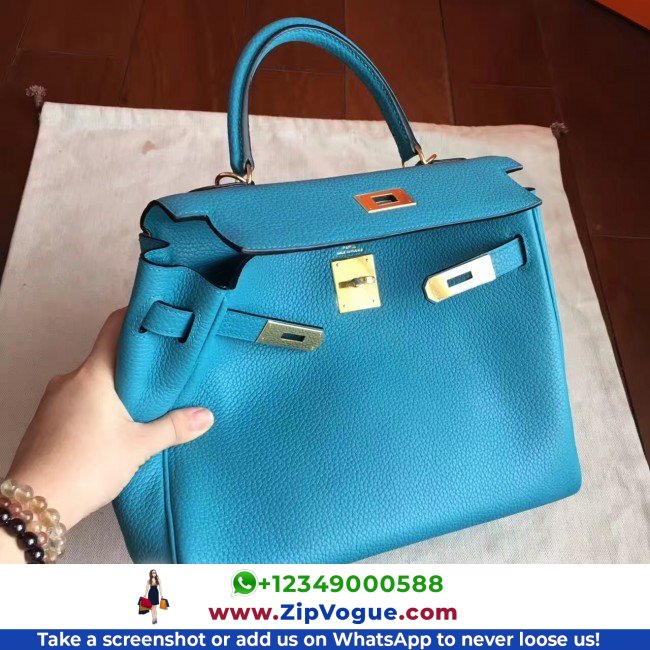 Hermes Turquoise Clemence Kelly Retourne 28cm Lushentic AAAAA Grade Replica - Image 3