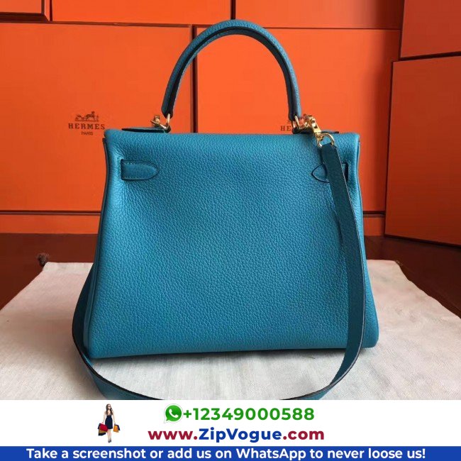 Hermes Turquoise Clemence Kelly Retourne 28cm Lushentic AAAAA Grade Replica - Image 4