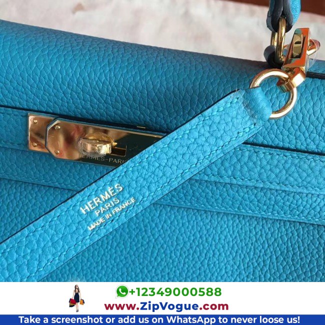Hermes Turquoise Clemence Kelly Retourne 28cm Lushentic AAAAA Grade Replica - Image 6