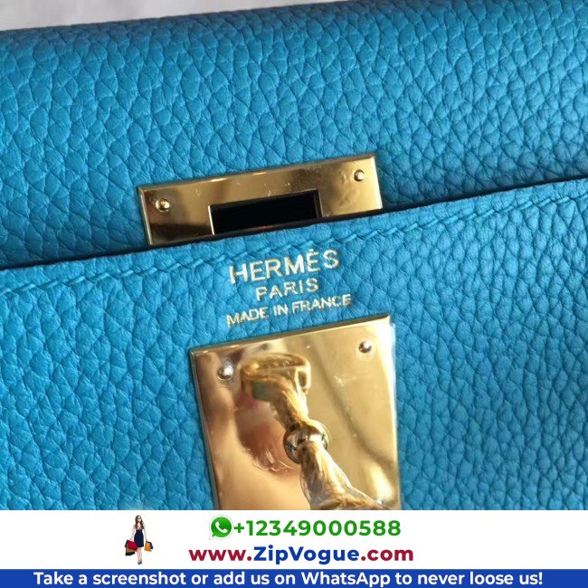 Hermes Turquoise Clemence Kelly Retourne 28cm Lushentic AAAAA Grade Replica - Image 7