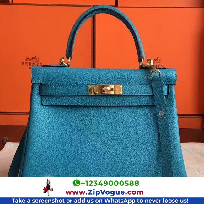 Hermes Turquoise Clemence Kelly Retourne 28cm Lushentic AAAAA Grade Replica