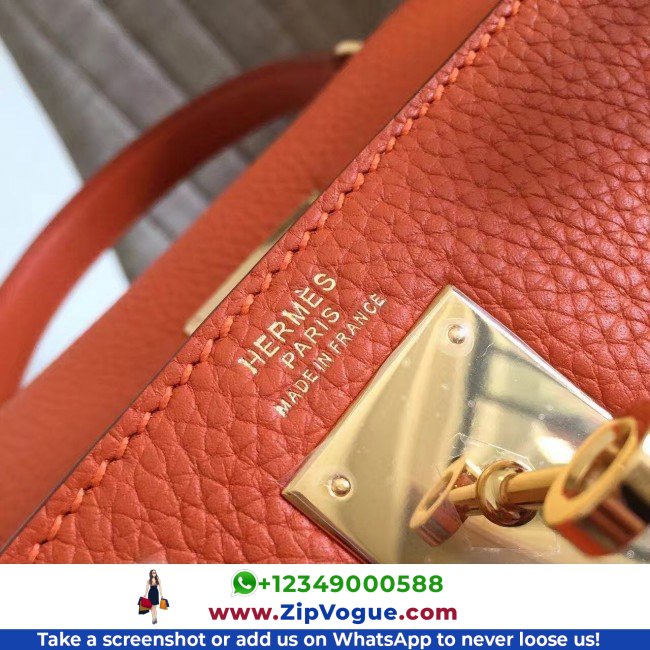 Hermes Orange Clemence Kelly Retourne 28cm Lushentic AAAAA Grade Replica - Image 2