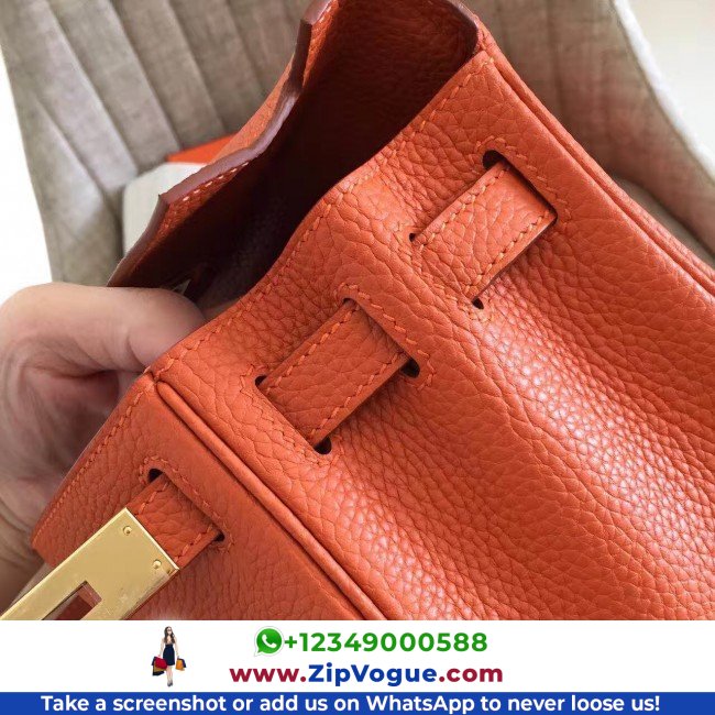 Hermes Orange Clemence Kelly Retourne 28cm Lushentic AAAAA Grade Replica - Image 4