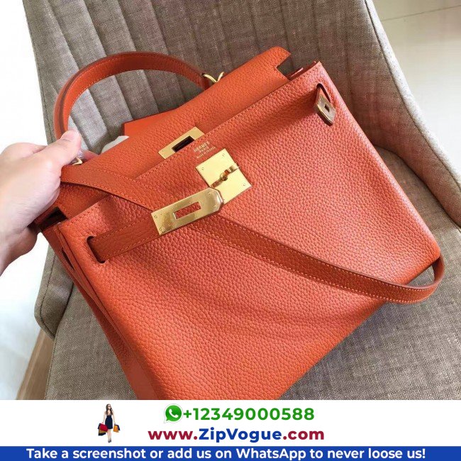Hermes Orange Clemence Kelly Retourne 28cm Lushentic AAAAA Grade Replica - Image 5