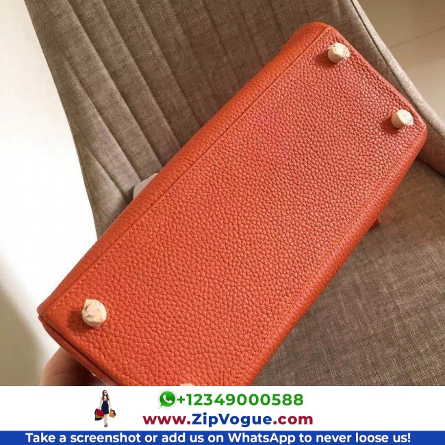 Hermes Orange Clemence Kelly Retourne 28cm Lushentic AAAAA Grade Replica - Image 7
