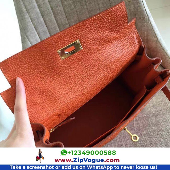 Hermes Orange Clemence Kelly Retourne 28cm Lushentic AAAAA Grade Replica - Image 8