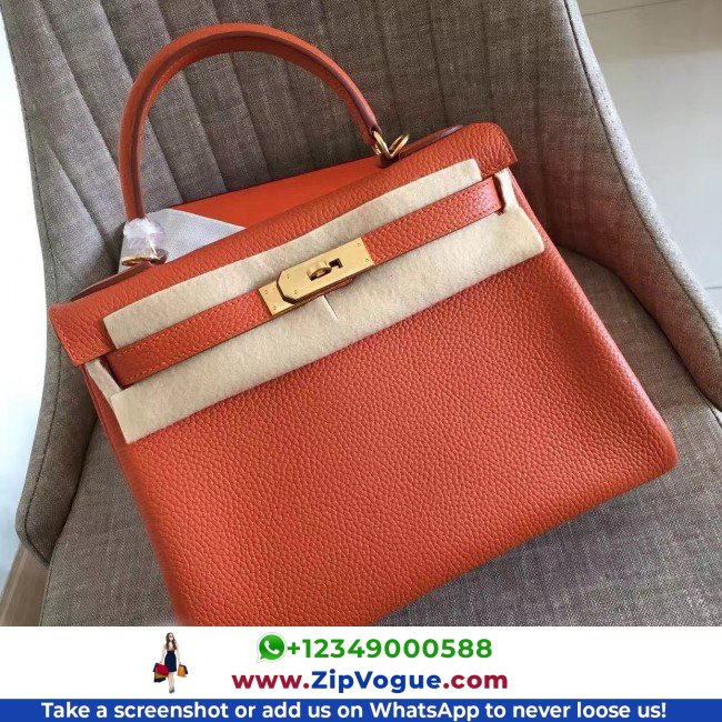 Hermes Orange Clemence Kelly Retourne 28cm Lushentic AAAAA Grade Replica
