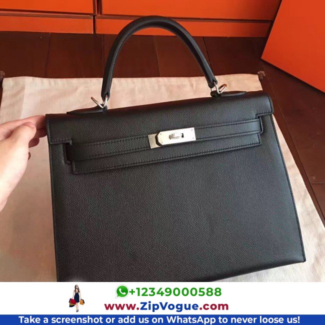 Hermes Black Epsom Kelly 32cm Sellier Lushentic AAAAA Grade Replica