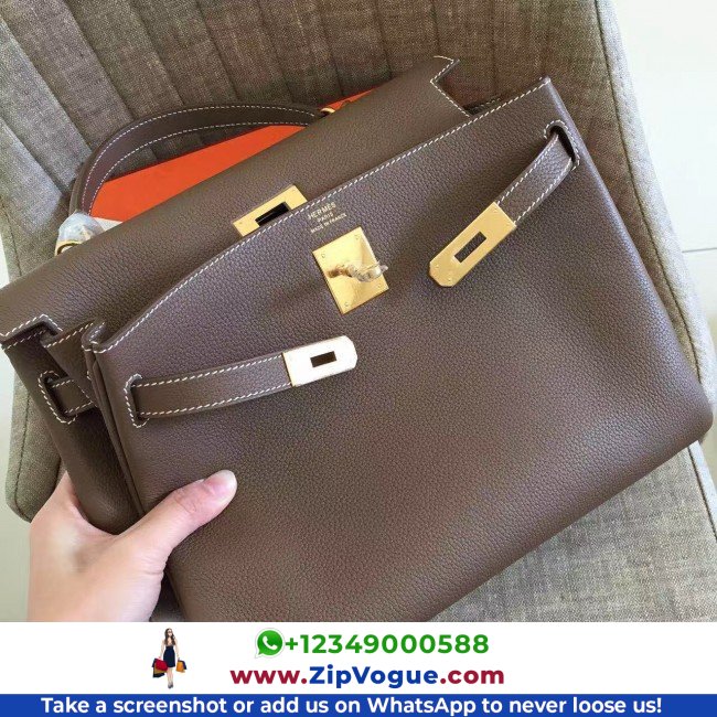 Hermes Etoupe Clemence Kelly Retourne 32cm Lushentic AAAAA Grade Replica - Image 4