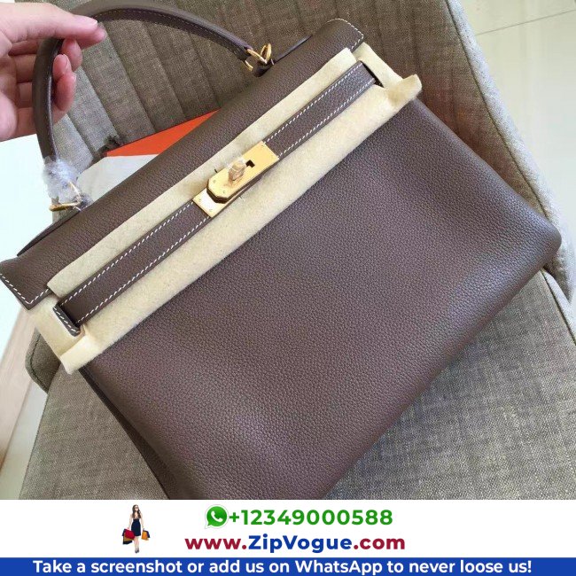 Hermes Etoupe Clemence Kelly Retourne 32cm Lushentic AAAAA Grade Replica